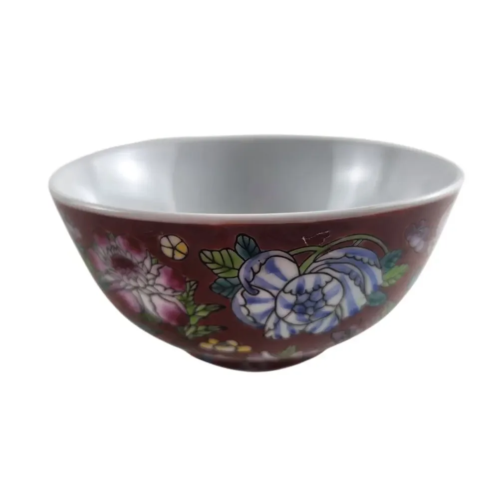 Famile Noir Porcelain Bowl Set~3 Hand-Painted Floral Chinese Export Bowls